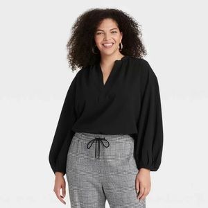 NWT A New Day Black Balloon Sleeve Popover Blouse XXL